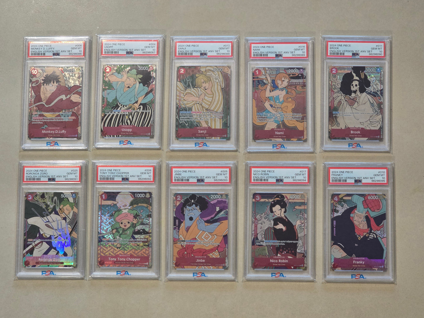 One Piece TCG English Version 1st Year Anniversary Set PSA 10 Sequential Set
